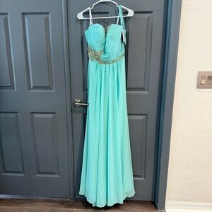 Jovani Mint Green Chiffon Evening Gown with Beaded Waist